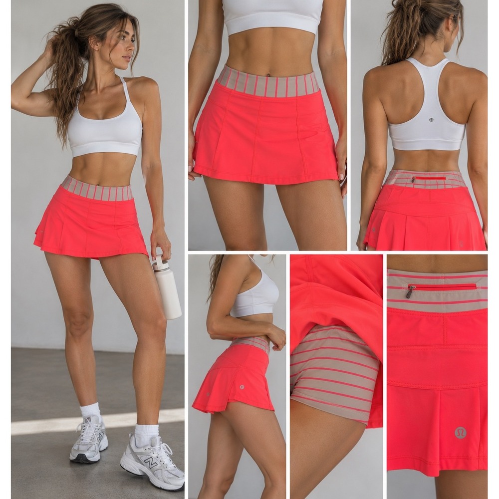 Lululemon Pace Setter Skirt Coral Pink Striped Waistband Skort Size 6